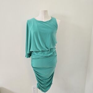 Frank Lyman Teal Ruched Dress Size 8 Asymmetrical Cocktail Dress